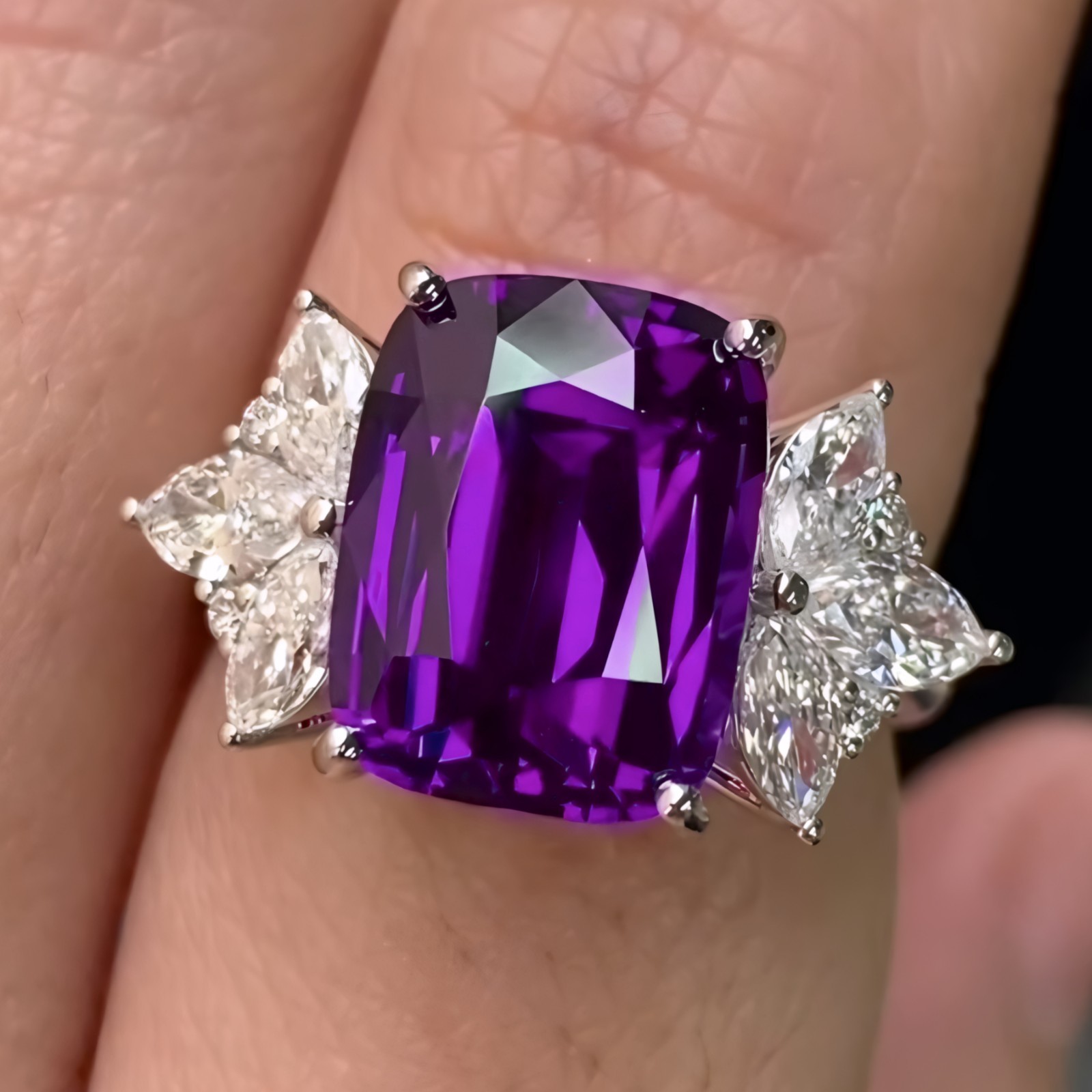 Purple Amethyst Ring Natural Cushion Cut 925 Sterling Silver Elegant Women Gift