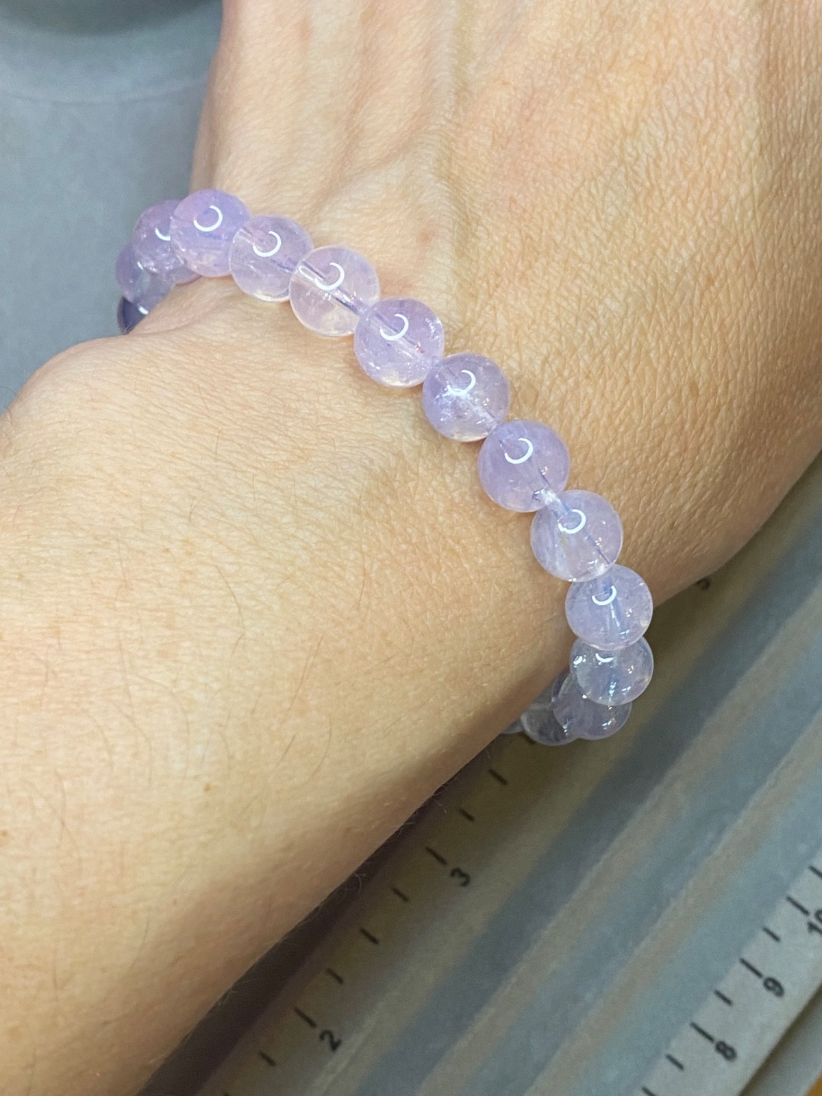 Natural Lavender Moon Quartz Beaded 8.7mm Crystal Bracelet 7 Inch Stretch Fit