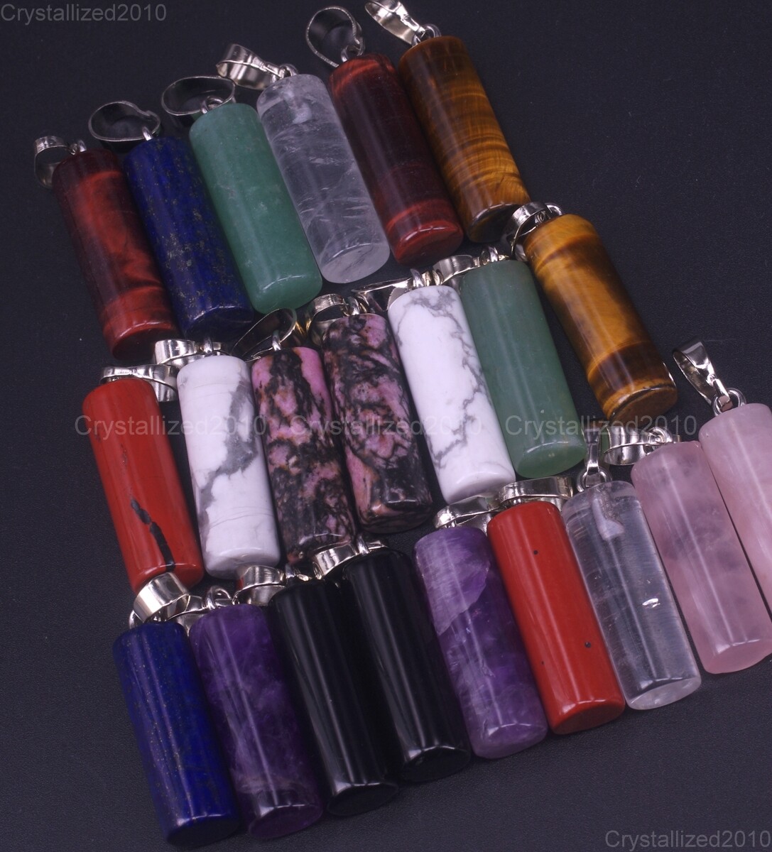 Natural Gemstones Cylinder Mixed Stone Reiki Chakra Healing Beads Pendant 8x23mm
