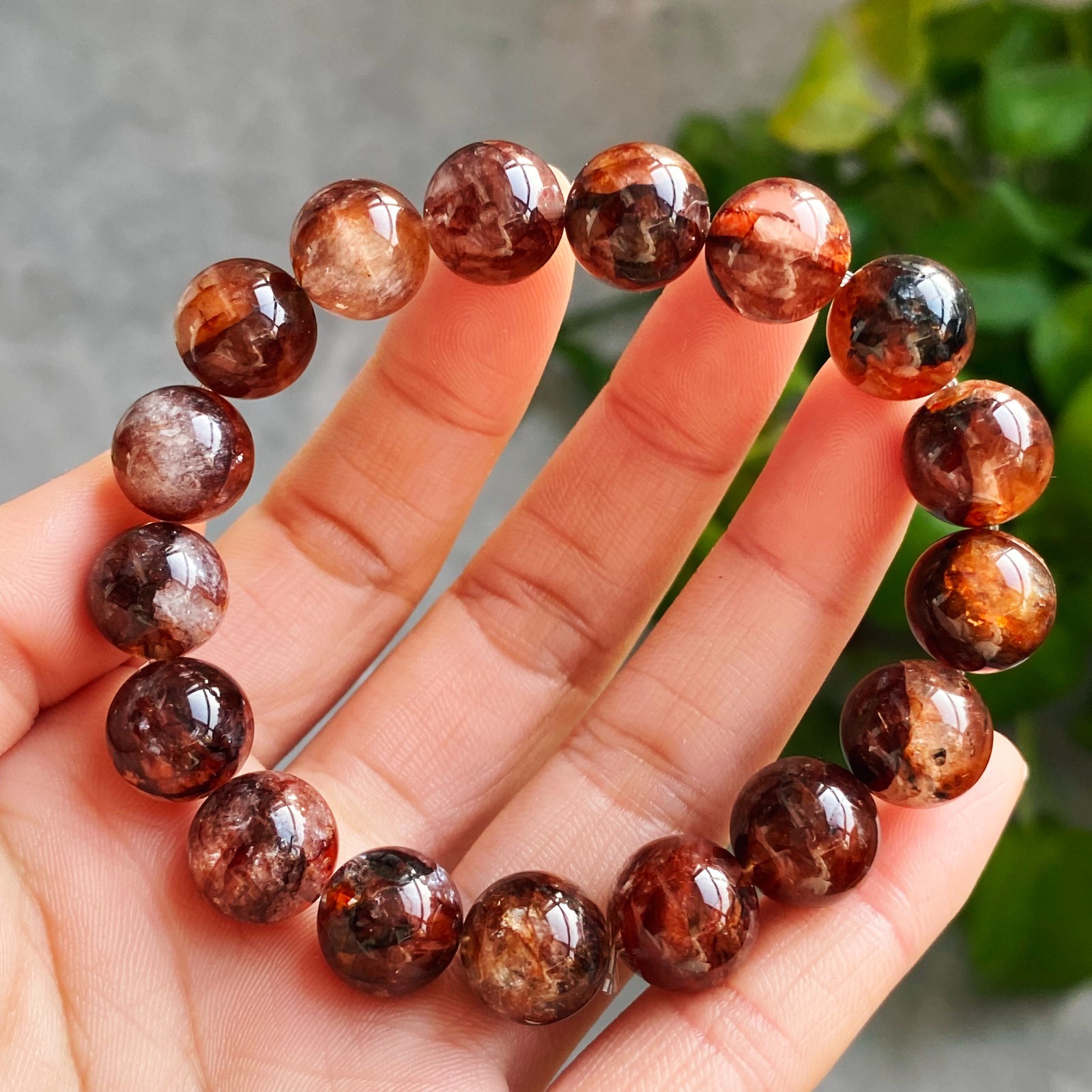 11.3mm Natural Red Multi-inclusions Phantom Quartz Crystal Beads Bracelet 2719