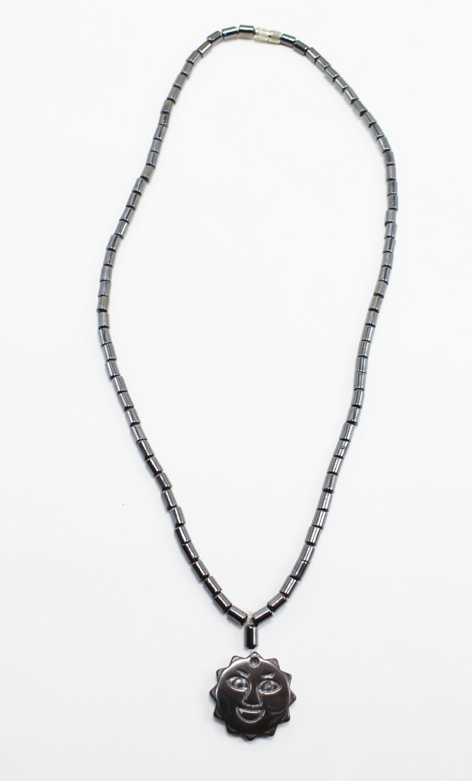 New Hematite Sun Face Pendant Necklace with Barrel Clasp #N2753