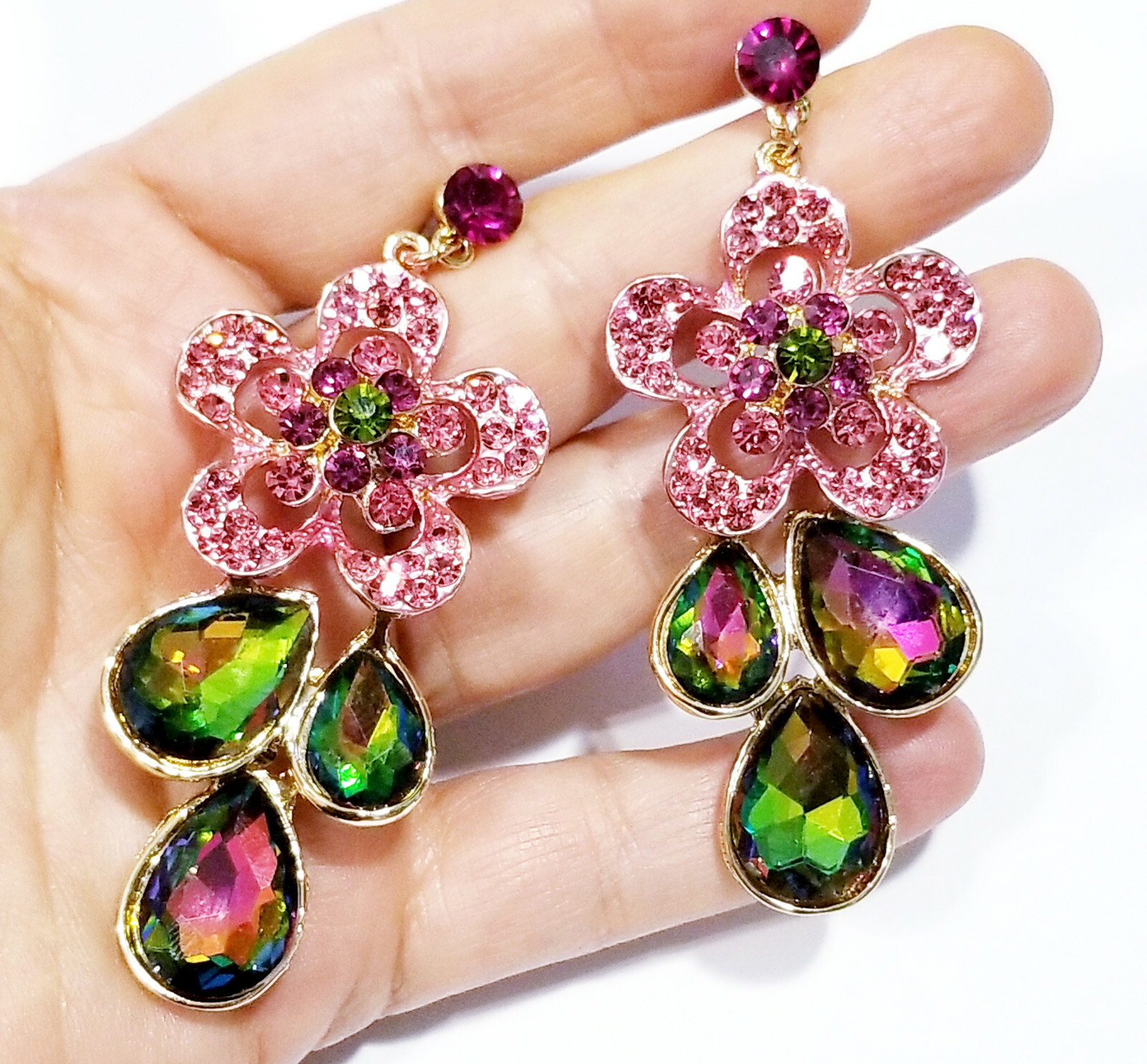 Multi Color Chandelier Drop Earrings 3.1 Inch Bridesmaid Prom Pageant Jewelry
