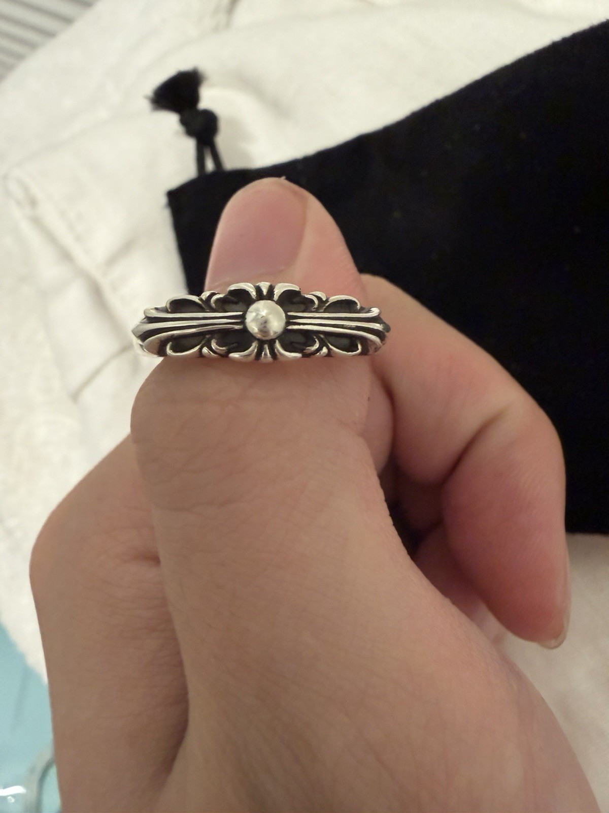 Chrome Hearts 925 Sterling Silver Engraved Band Ring Size 10