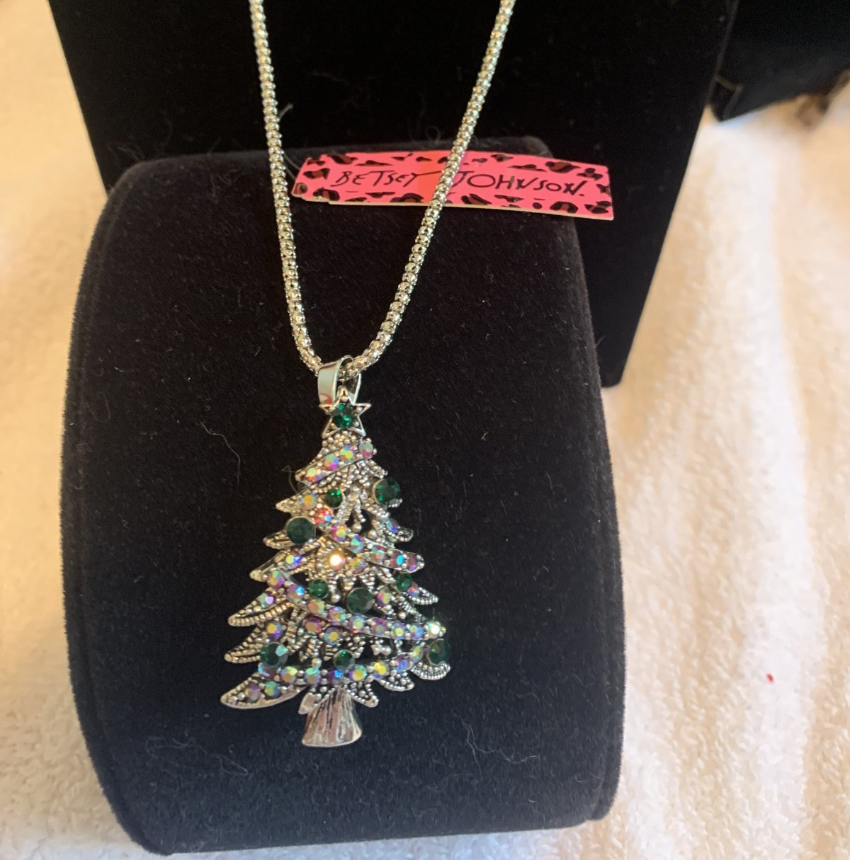 Betsey Johnson Christmas Tree with Deep Green Crystals Necklace or Brooch Dual