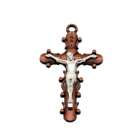 large COPPER CROSS CRUCIFIX JESUS pendant Sterling Silver 925 necklace 24″ Men