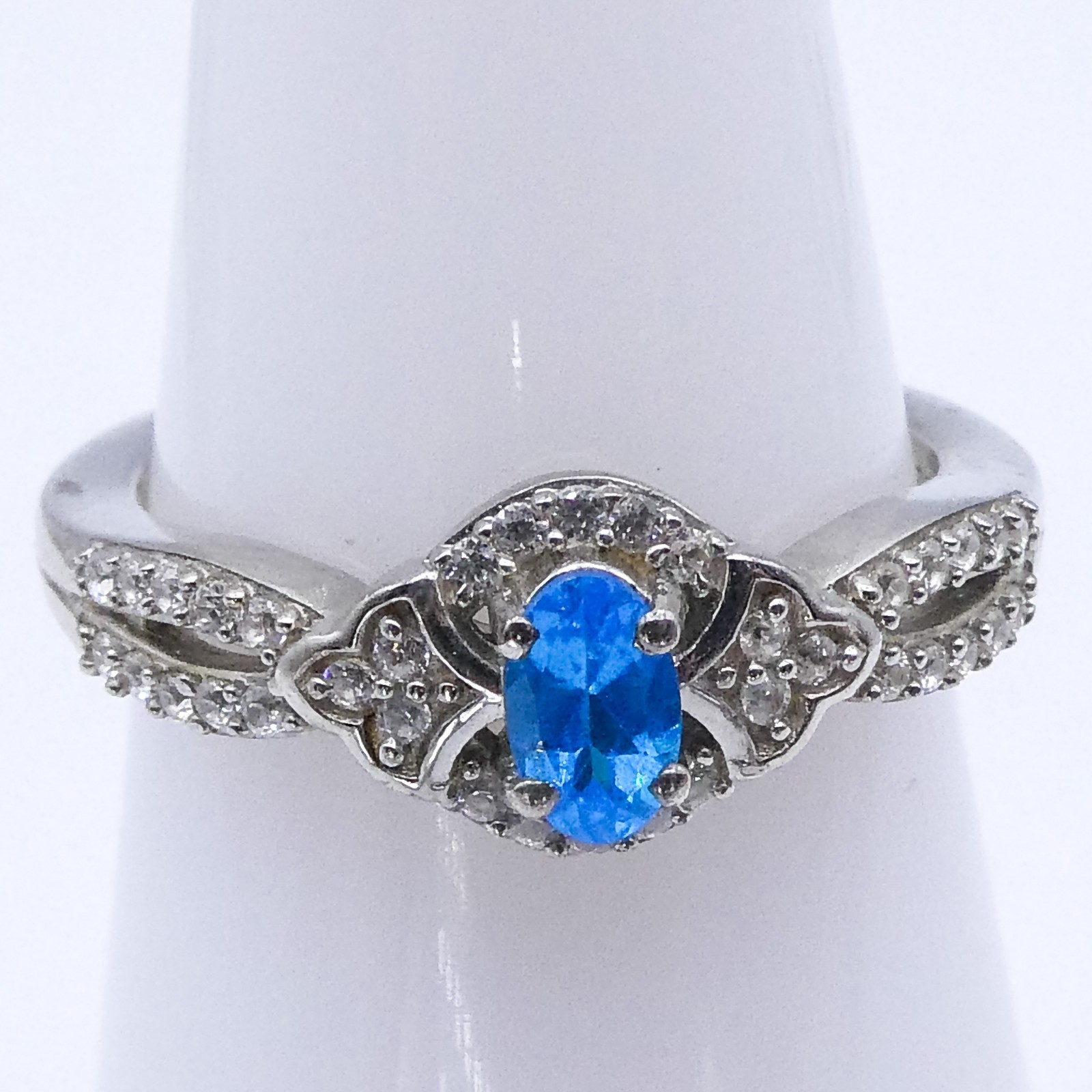 Platinum Plated Sterling Silver Blue Neon Apatite Infinity Halo Sz 6 Womens Ring