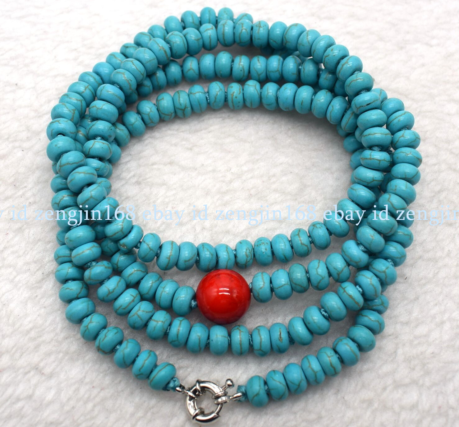 Fashion 5x8mm Blue Turquoise & 14mm Red Coral Gemstone Beads 14-48 Inches