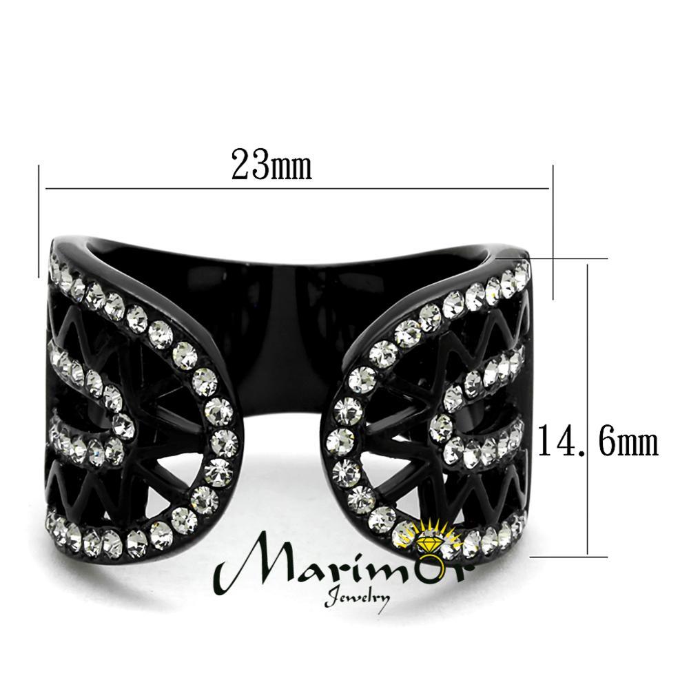 Stainless Steel Black Ion Plated Crystal Finger Cuff Fashion Ring Womens Sz 5-10