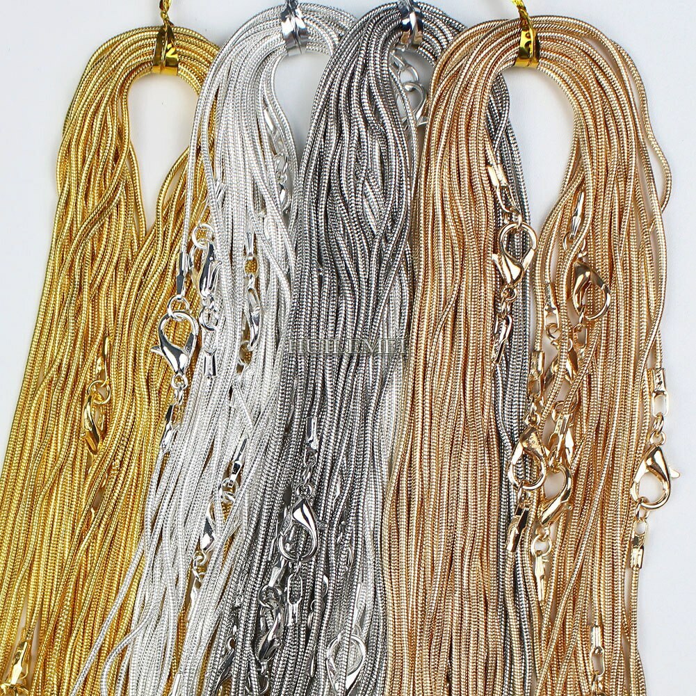 5pcs Silver / Gold Color 1.2mm Snake Chain Necklaces for Women 16″ 18″ 20″ 24″