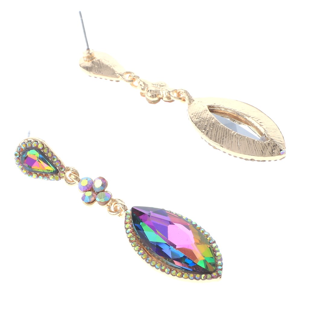 Gold Tone Alloy Metal Crystal Rhinestone Drop Post Earrings ER2636-VM