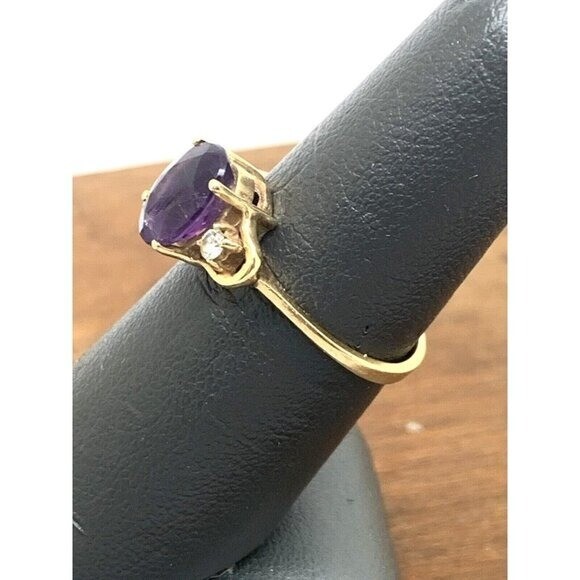 Purple Gemstone Diamond Cocktail Ring 14k Yellow Gold Women’s Estate Size 6.5