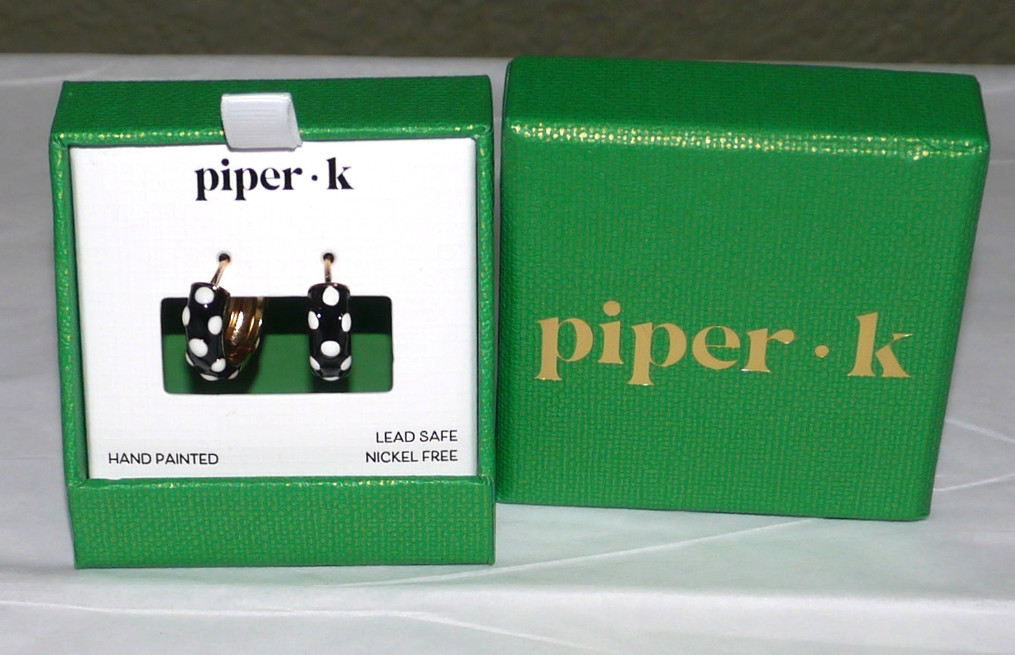 NEW Piper K Black & White Polka Dot Hand Painted Earrings ~0.75″