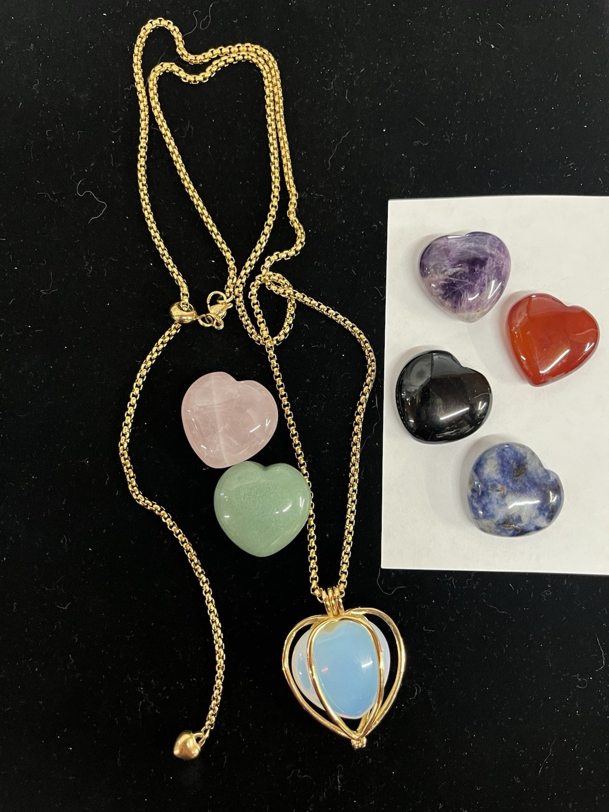 KALIFANO Convertible Heart Chakra Pendant Necklace Healing Stones Gold Tone