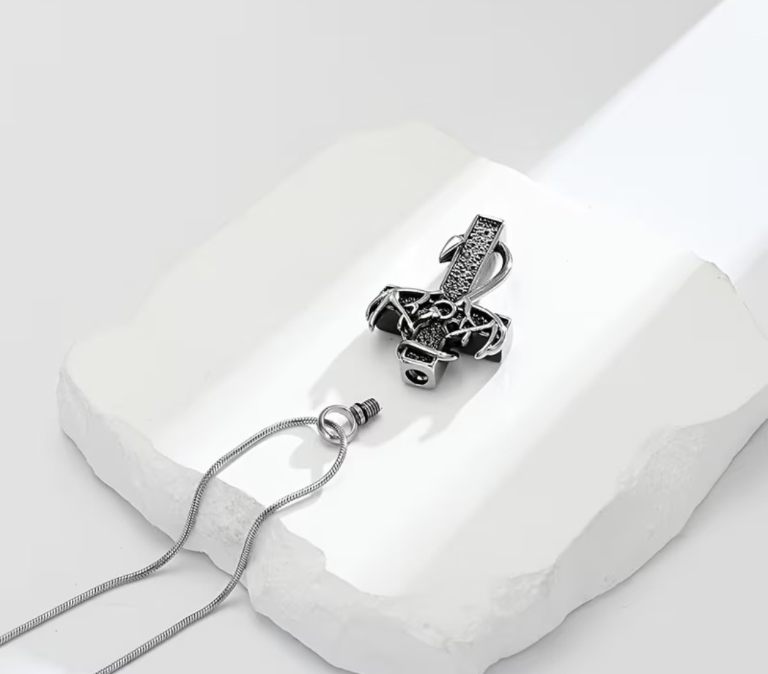 Cremation Jewelry Cylinder Urn Cross Stainless Necklace Pendant for Ashes Hunter