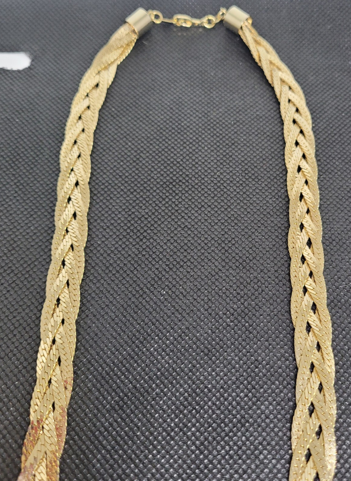 Vintage Gold Tone Twisted Herringbone Chain Necklace Faux READ