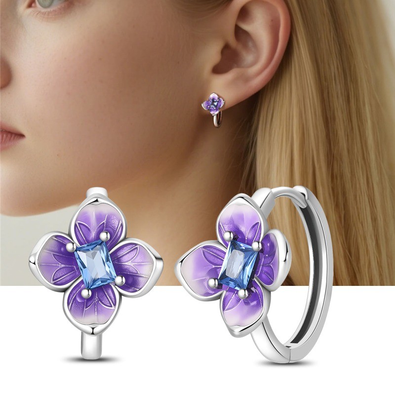 PANDACH 925 Sterling Silver Elegant Flower Huggie Hoop Earrings Women Jewellry