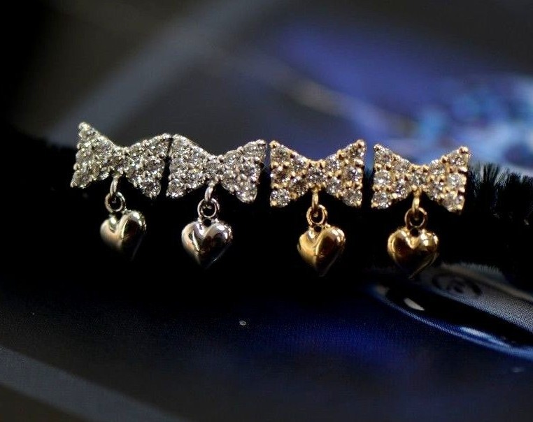 14k Solid White or Yellow Gold Bow Tie Stud Earrings with CZ