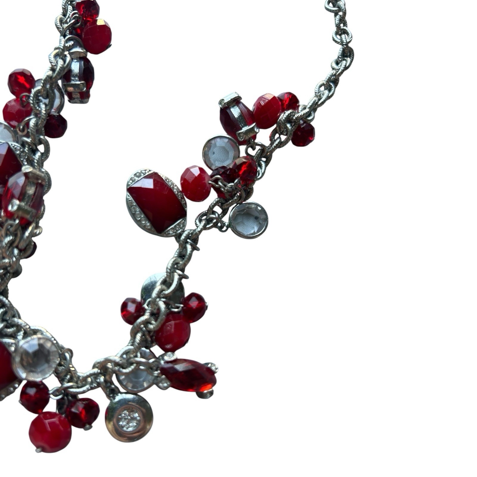 White House Black Market Red Crystal Charm Statement Necklace 21″