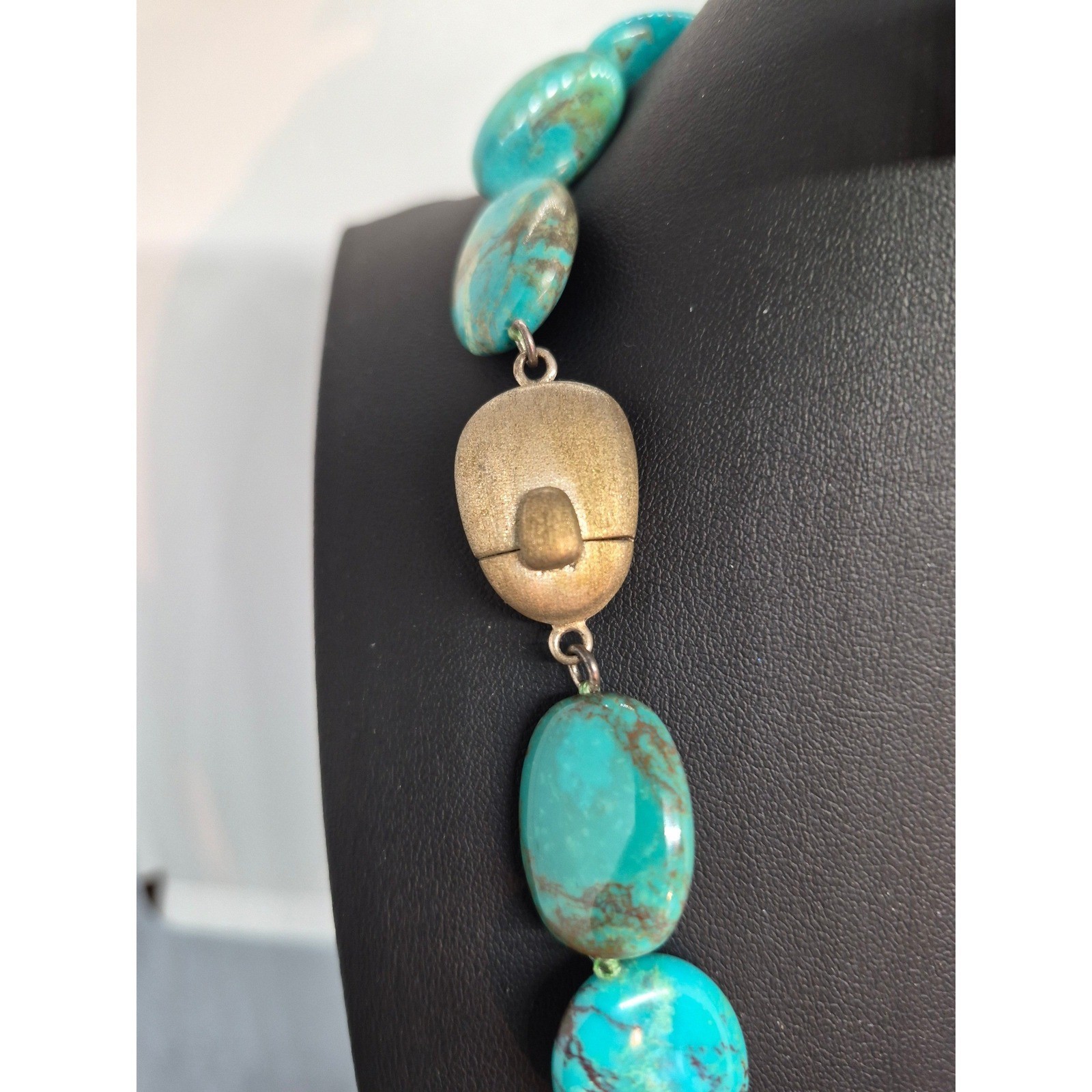 Whitney Kelly Necklace Chunky Turquoise Sterling Silver Oval Star Cutouts Clasp