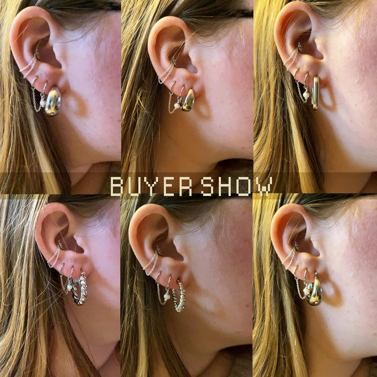 6 Pairs 14K Gold Plated Hoop Earrings for Women Lightweight Chunky Hoop Earrings