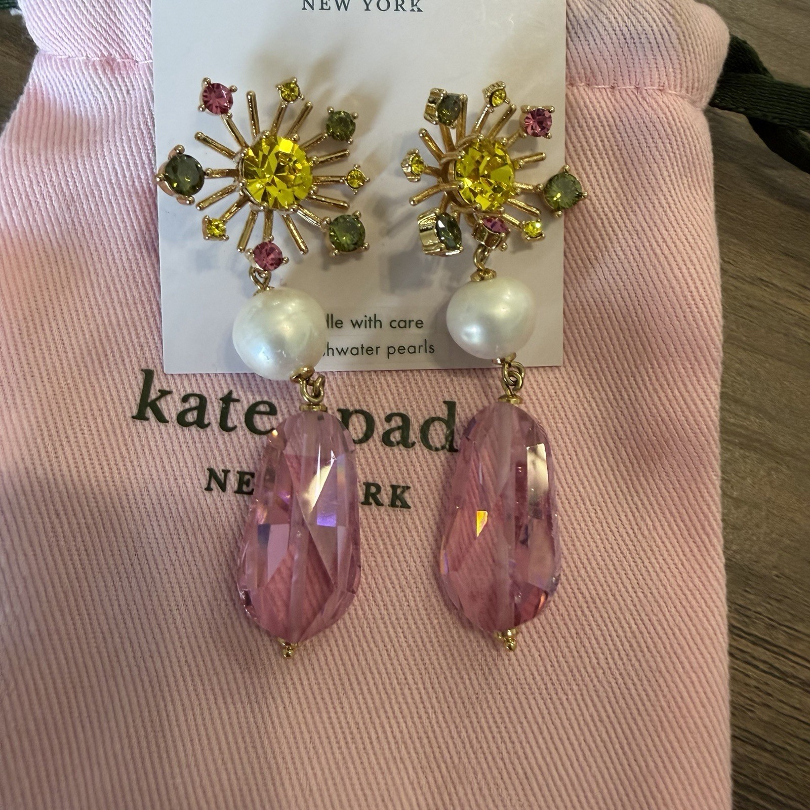 Kate Spade Rooftop Garden Earrings Freshwater Pearls Dust Bag $128 Dangly Cute