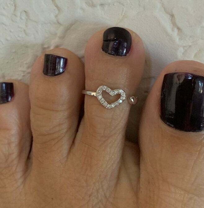 Valentine Gift 0.45cts Simulated Diamond Women Heart Adjustable Toe Ring Silver