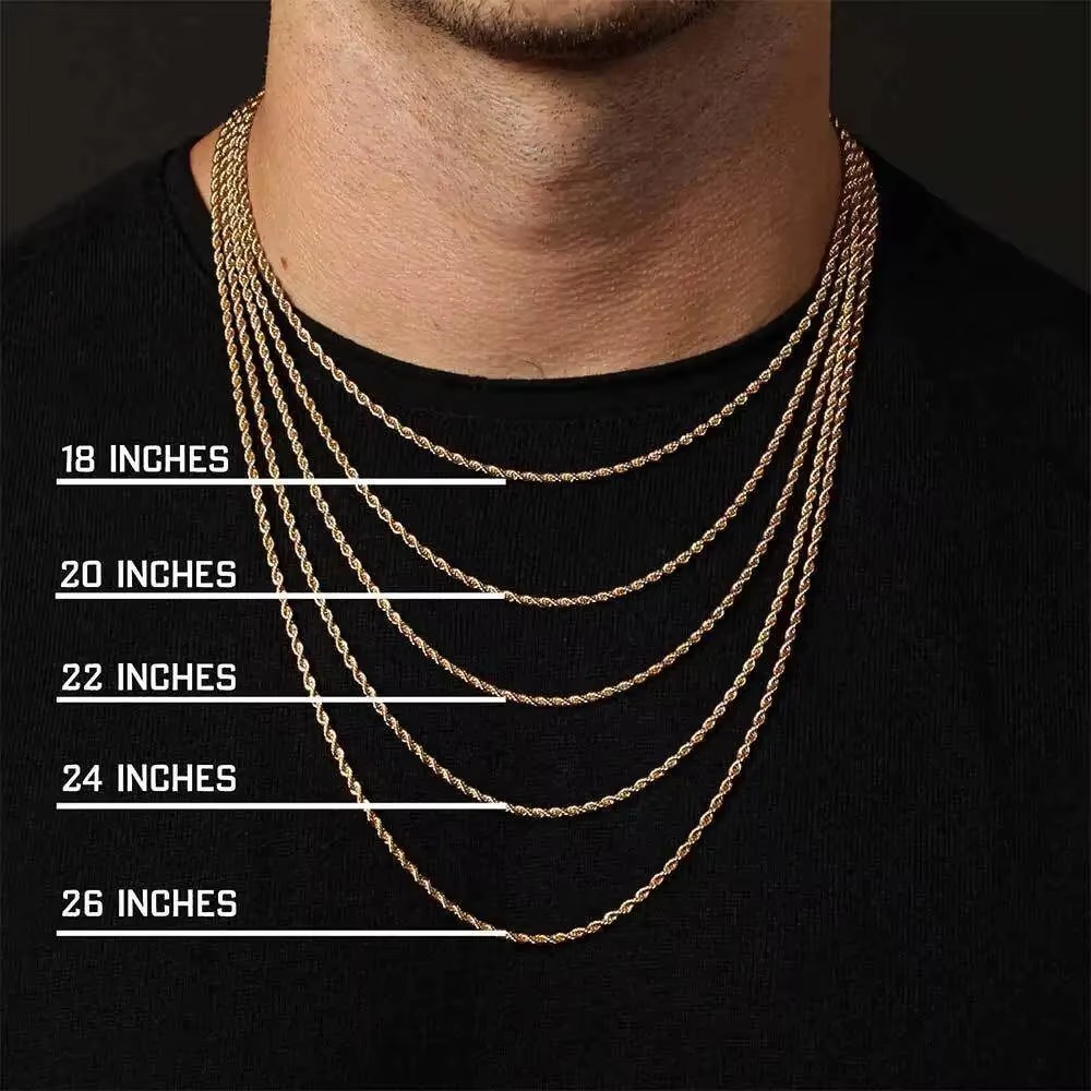 Stainless Steel Twisted Rope Chain Gold Plated Necklace Men Women