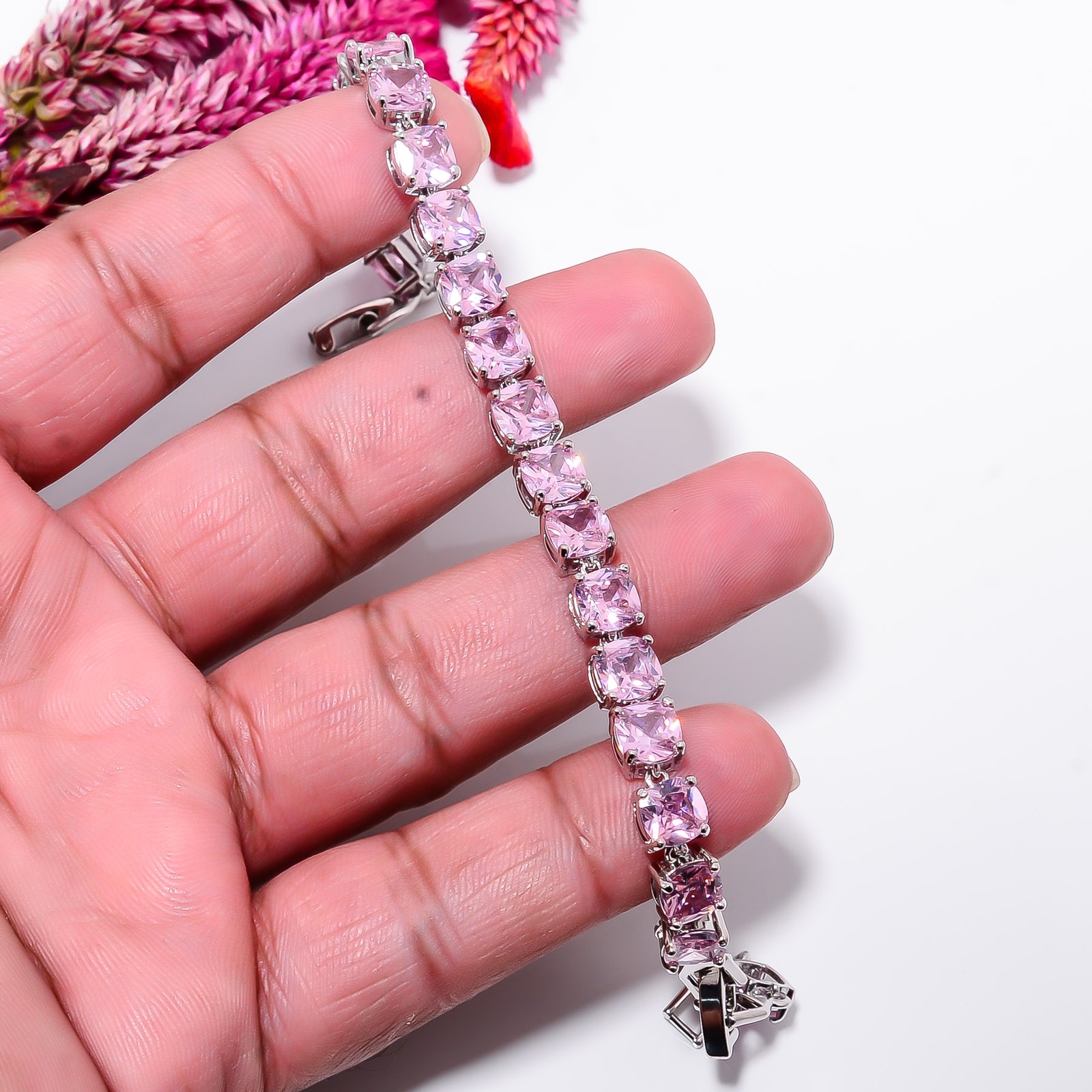 Pink Kunzite 925 Sterling Silver Adjustable Bracelet 7-8″ B140317, Gift for her