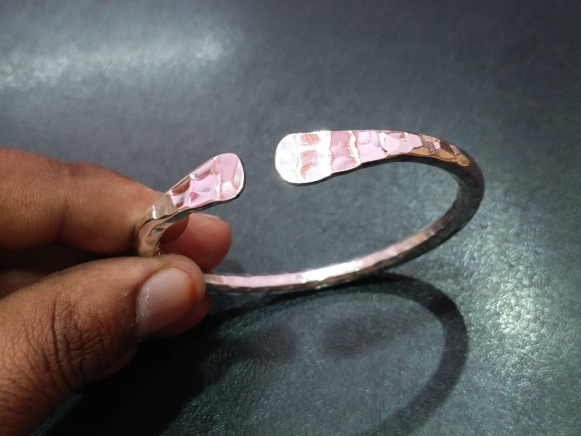 Hand Hammered Silver Cuff Bracelet, Minimal Open Bangle Adjustable Rustic Silver