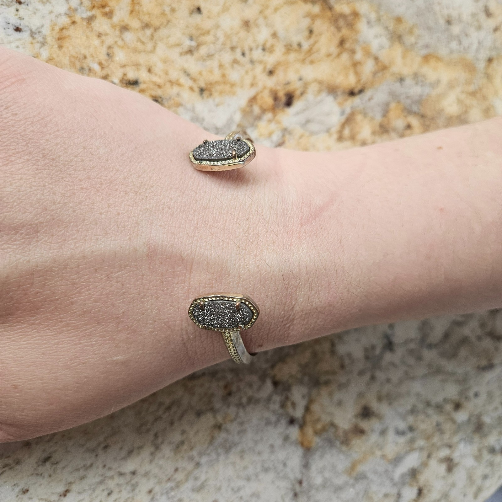 Kendra Scott Elton Open Cuff Bracelet – Black Drusy Stones