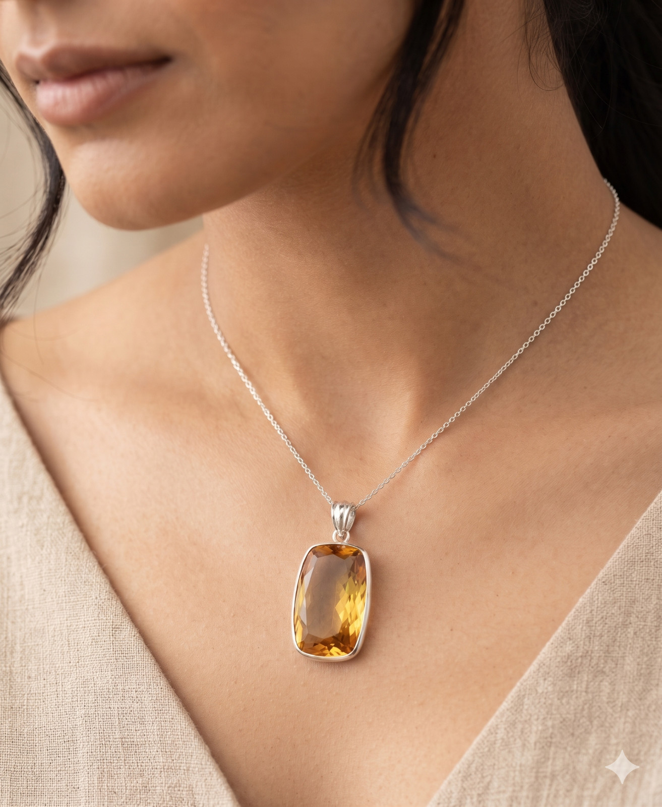 Citrine Gemstone Pendant 925 Sterling Silver Handmade Indian Jewelry