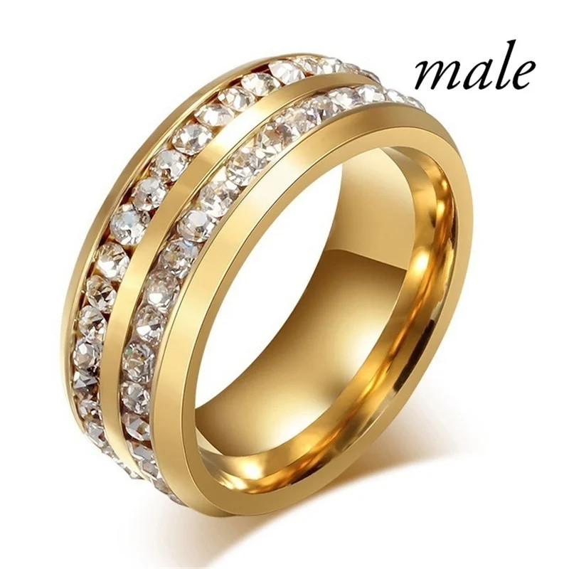Stainless Steel Ring Marquise Cut Crystal Two Row Wedding Band Women Jewelry