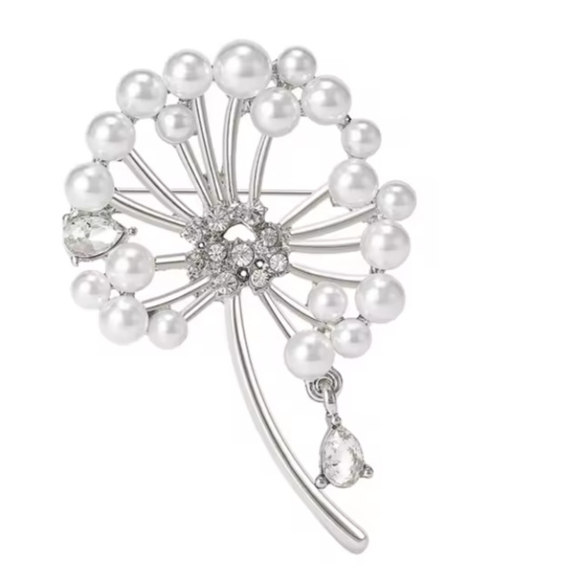 Elegant Pearl Flower Bouquet Brooch Silver Crystal Floral Pin Nature Jewelry Gif
