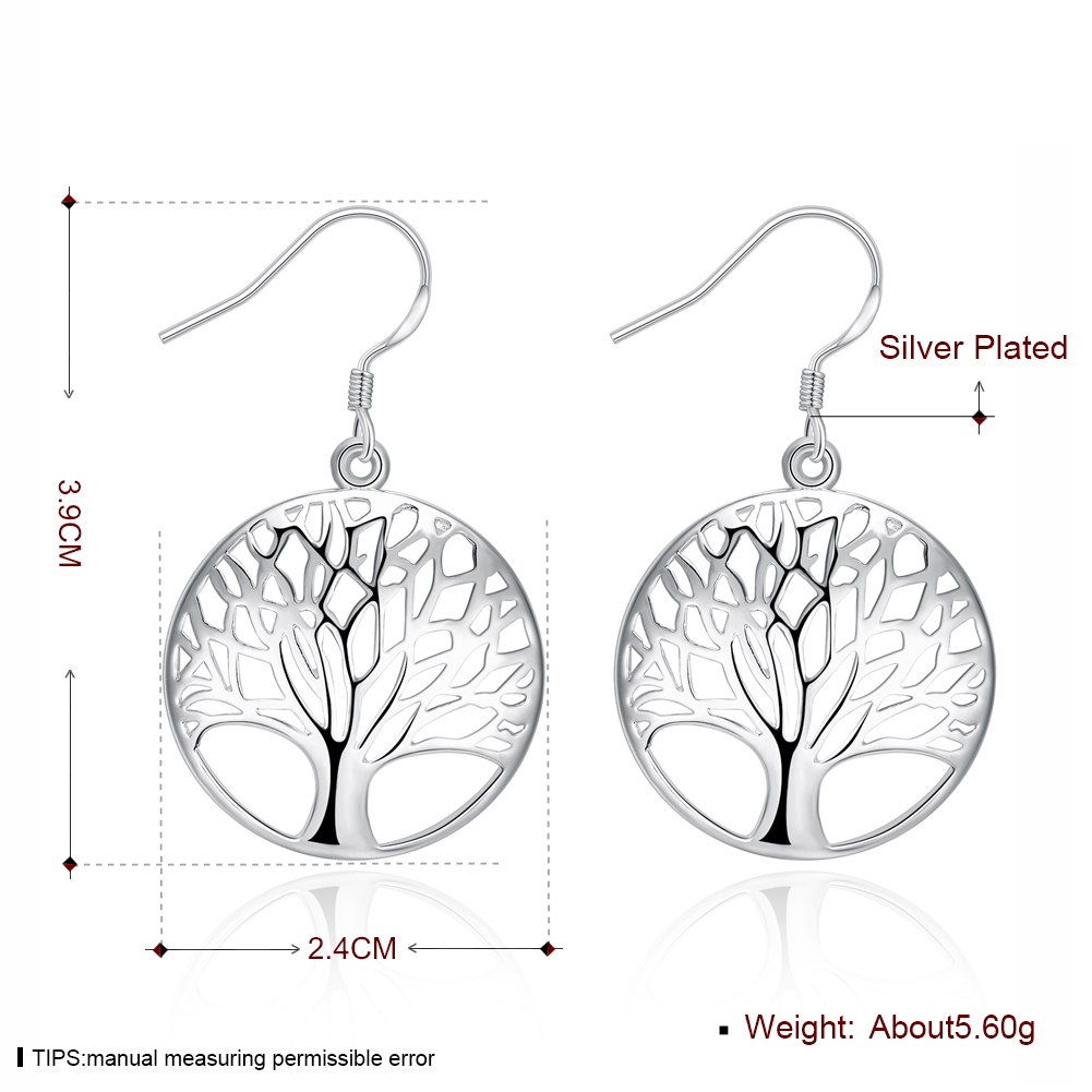 Sterling Silver Plated Earrings Drop Dangle Fish Hook Tree Of Life .96″ L407