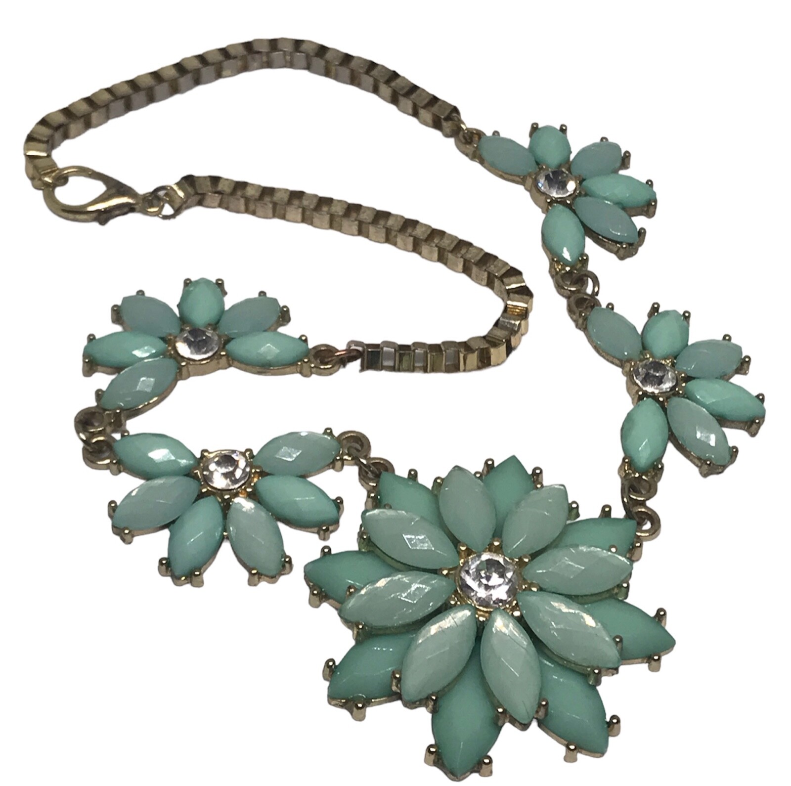 Unique Sea Green Floral Stone 18″ Necklace Venetian Link Chain