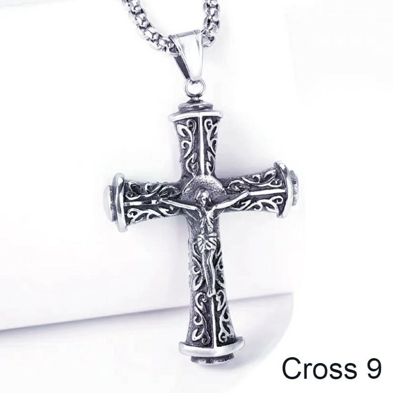 Men Cross Pendant Necklace Religious Christian Jewelry Stainless Steel Chain 24″