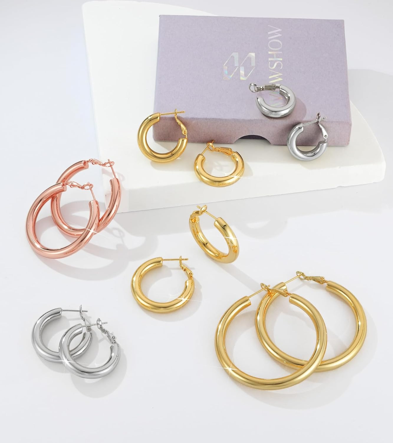Gold Hoop Earrings for Women Chunky Hoops 14K Gold Plated Thick Hollow Tube Ligh