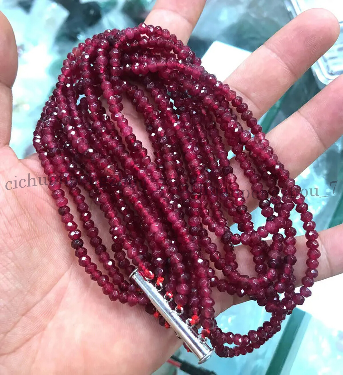 Natural 6 Rows 2x4mm Faceted Red Garnet Rondelle Gemstone Beads Necklace 17-22”