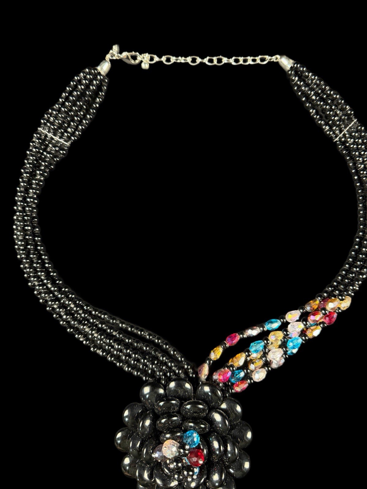 Joan Rivers Starlet Necklace Black Multicolor Flower Beaded Jewelry