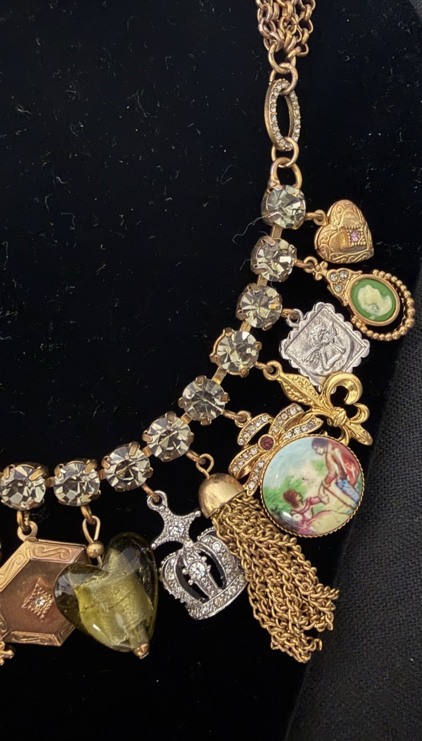 RJ Graziano Victorian Style Multi Charms Necklace Lockets Hearts Cameos