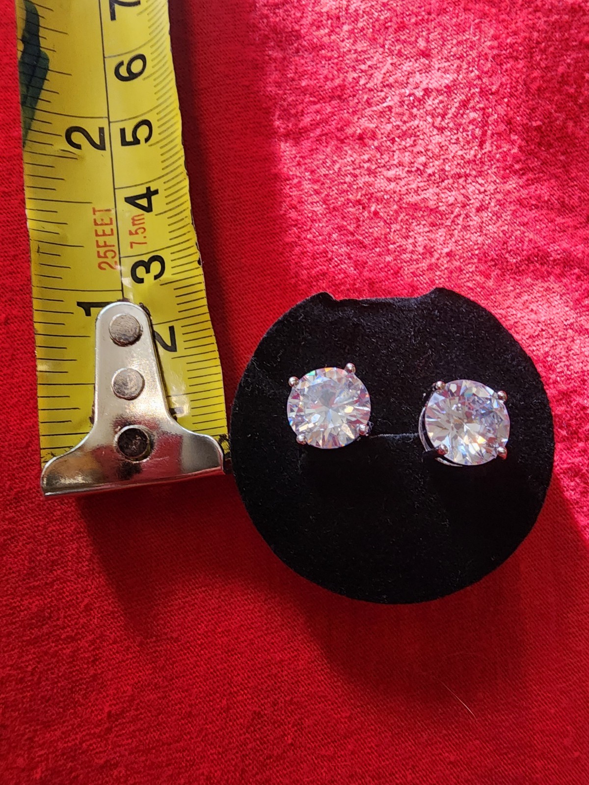 Clear Round Cubic Zirconia Stud Earrings Silver Tone Prong Set Butterfly