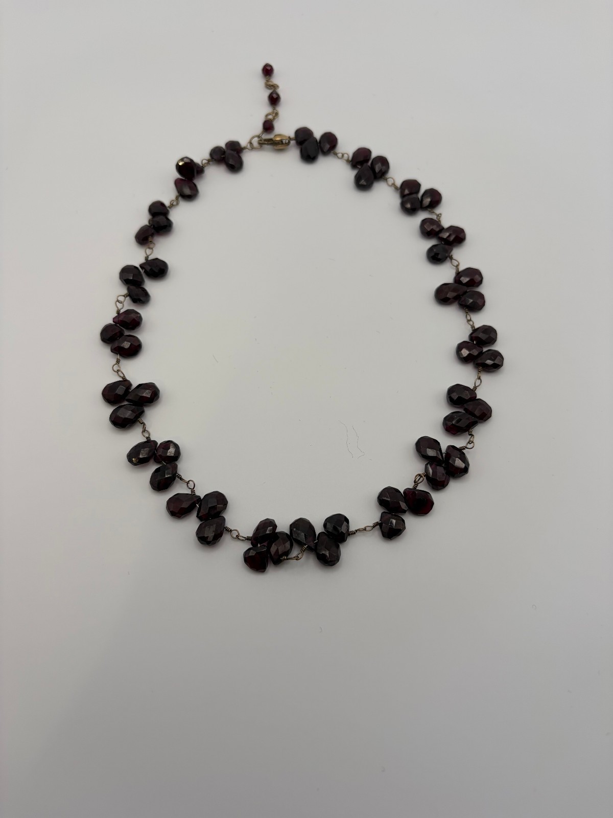 Estate Burgendy Red Glass Faceted Bead Necklace Bracelet Set Wire Wrapped