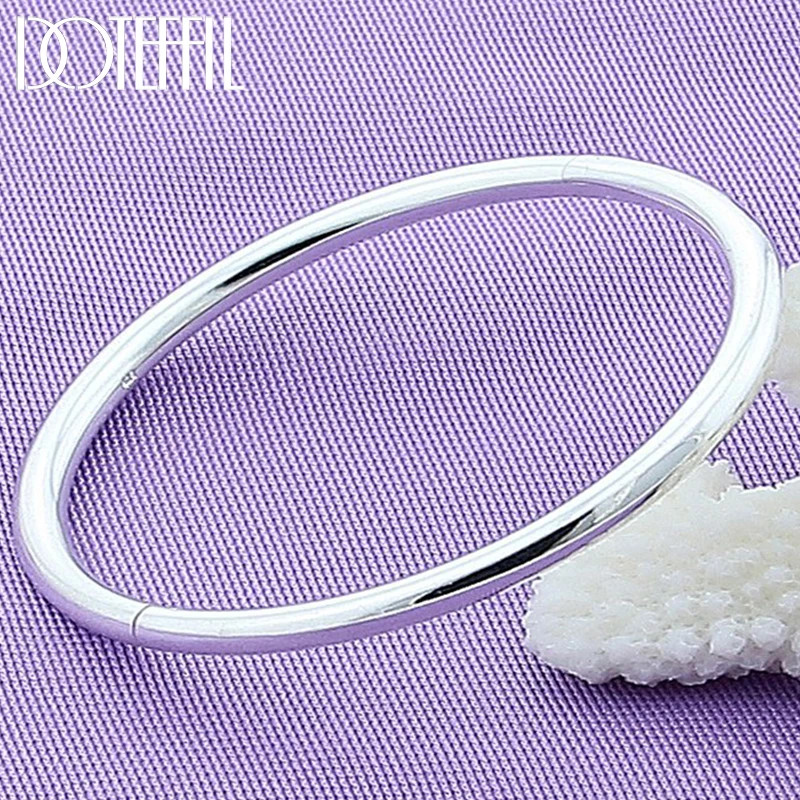 925 Sterling Silver Solid Smooth Opening Bangles Bracelet For Woman