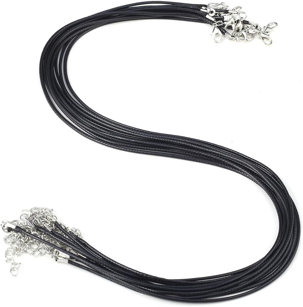 100Pcs Black PU Leather Cord Wax Rope Chain Necklace 45Cm+5Cm Stainless Steel Ch