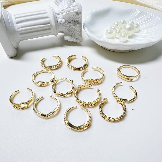 12PCS Adjustable Toe Rings Set 14K Gold Silver Plated Beach Foot Jewelry Summer