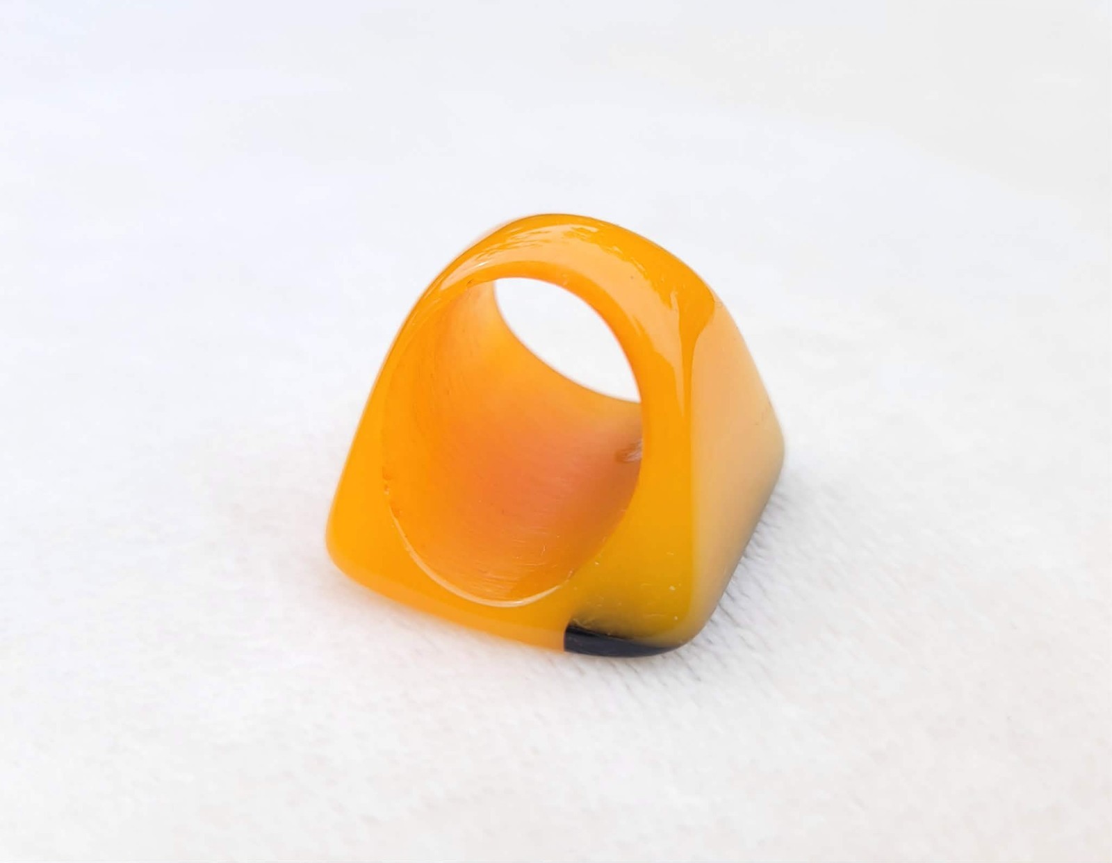 Vtg Marion Godart France Resin Square Black & Yellow Art Deco Revival Ring Sz 7