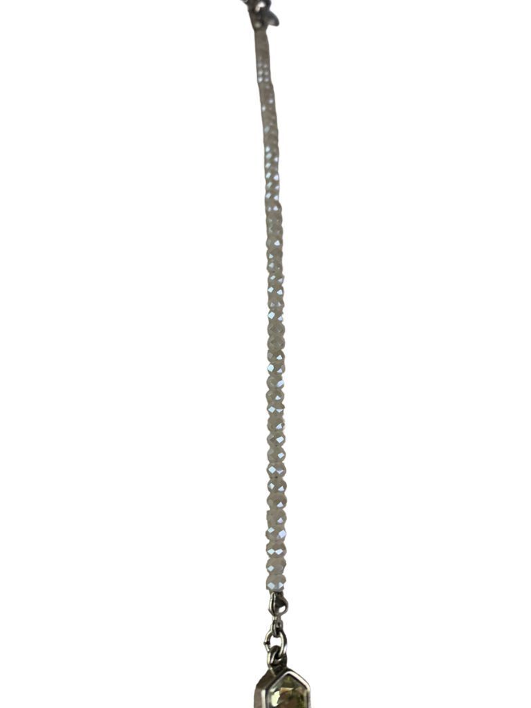 Loft 36″ Strand String Necklace Off White Crystal Beads Green Yellow Inlays with