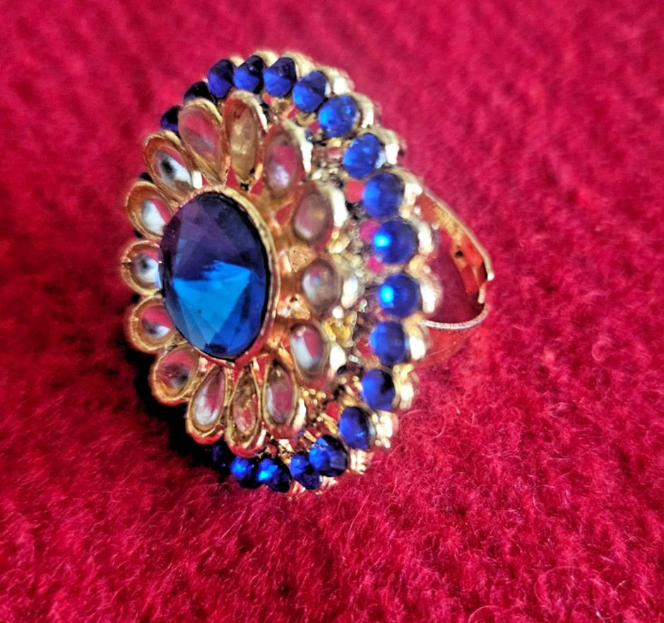 Blue white stone gold ring bridal wedding kundan bollywood Bridal Wedding