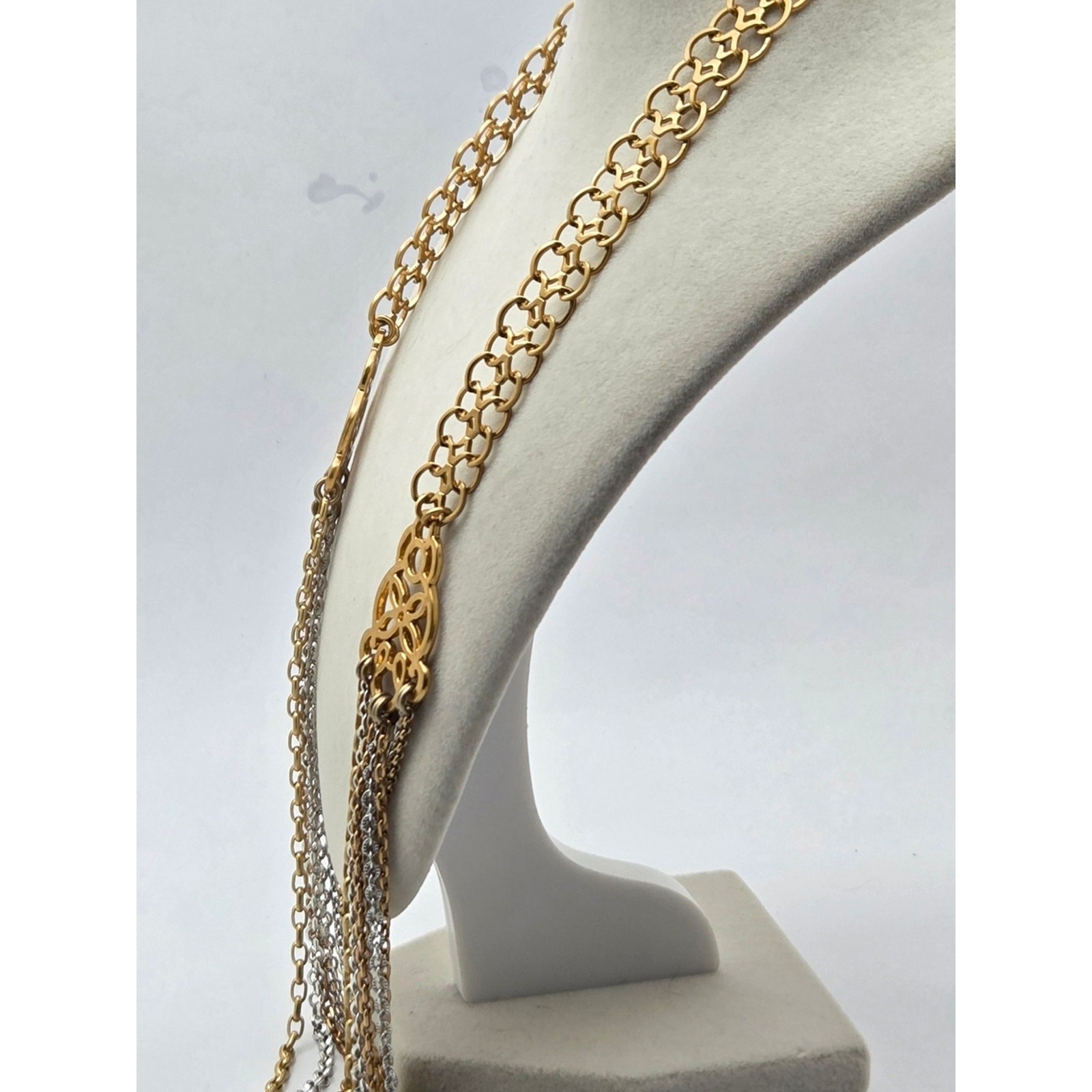 ​Brighton Multi-Strand Mixed Metal Chain Necklace 21″ Gold Silver Filigree