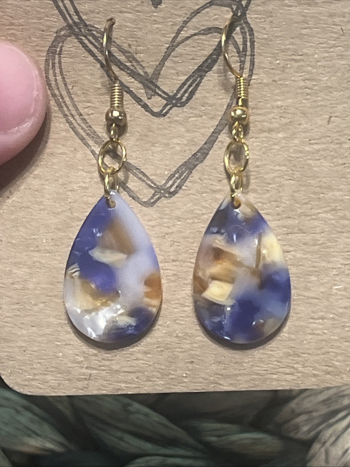Purple, Yellow, & White Teardrop Earrings